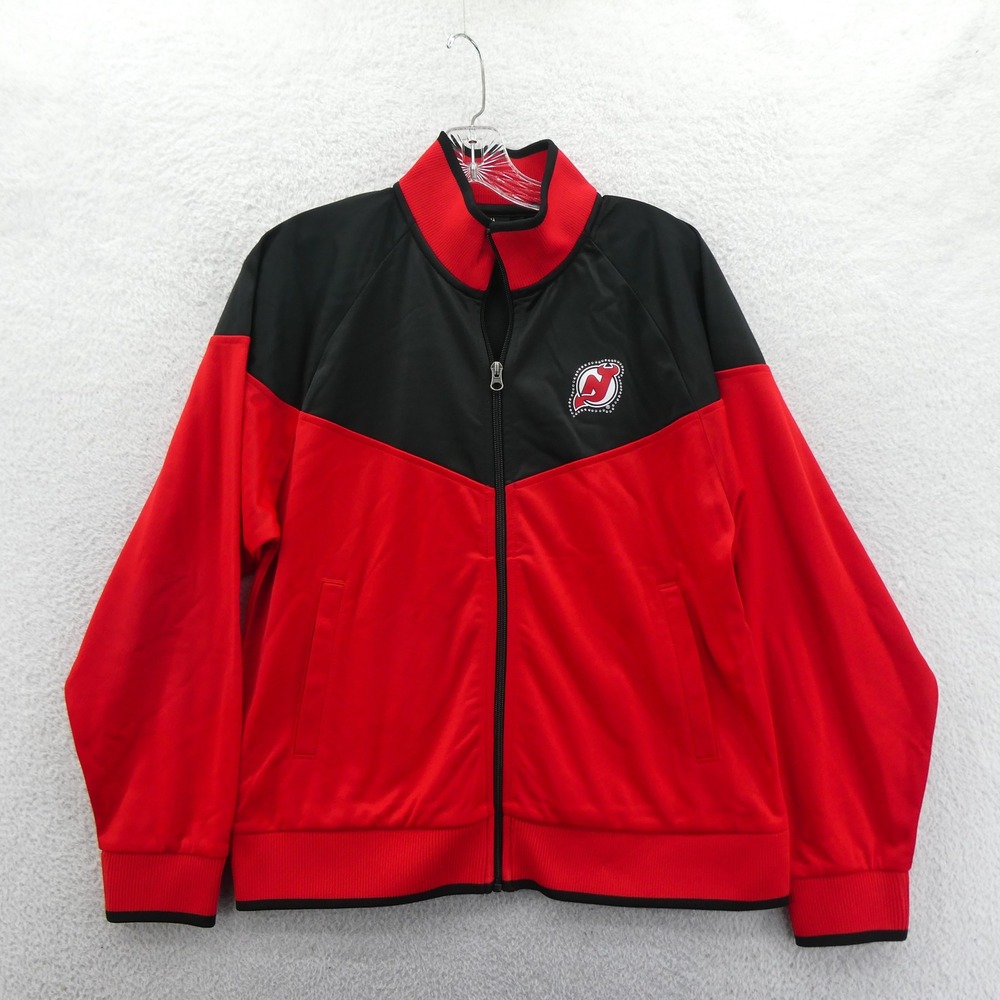 G-III Jacket Womens‎ Medium New Jersey Devils Red Black Rhinestone Full Zip NHL
